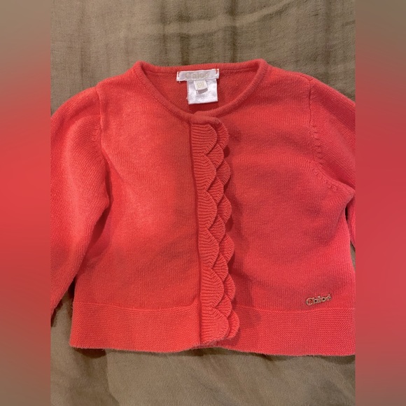 CHLOE Baby Scalloped Detail Coral Cardigan Sweater Size: 6 months - Picture 3 of 3